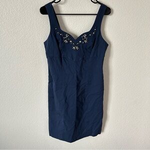 INC International Concepts Jeweled Cocktail, Semi Formal Navy Sheath Mini Dress